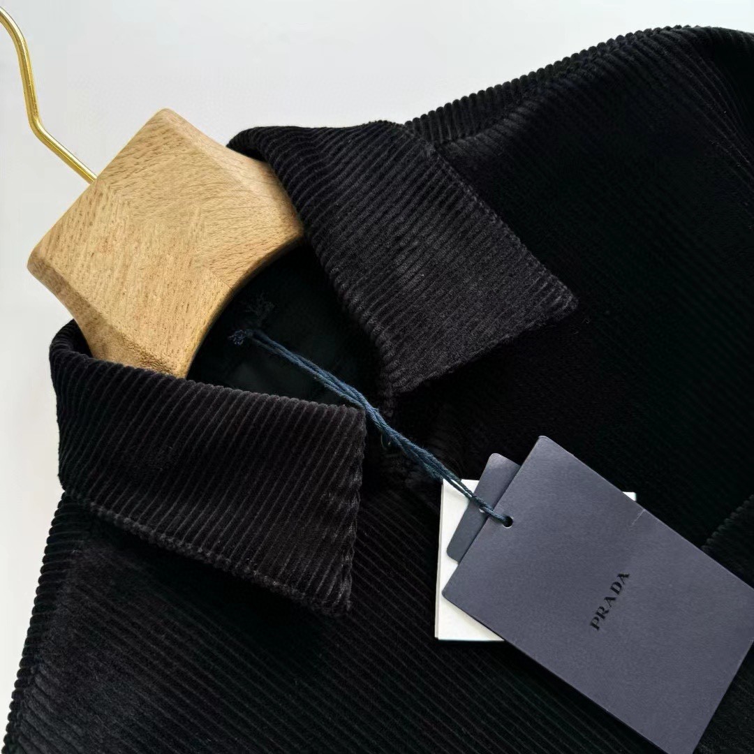 PRADA 普拉达 灯芯绒衬衫 外套 长袖 麦黄色 黑色 C0 SC798-144R-F0346-S-OOO