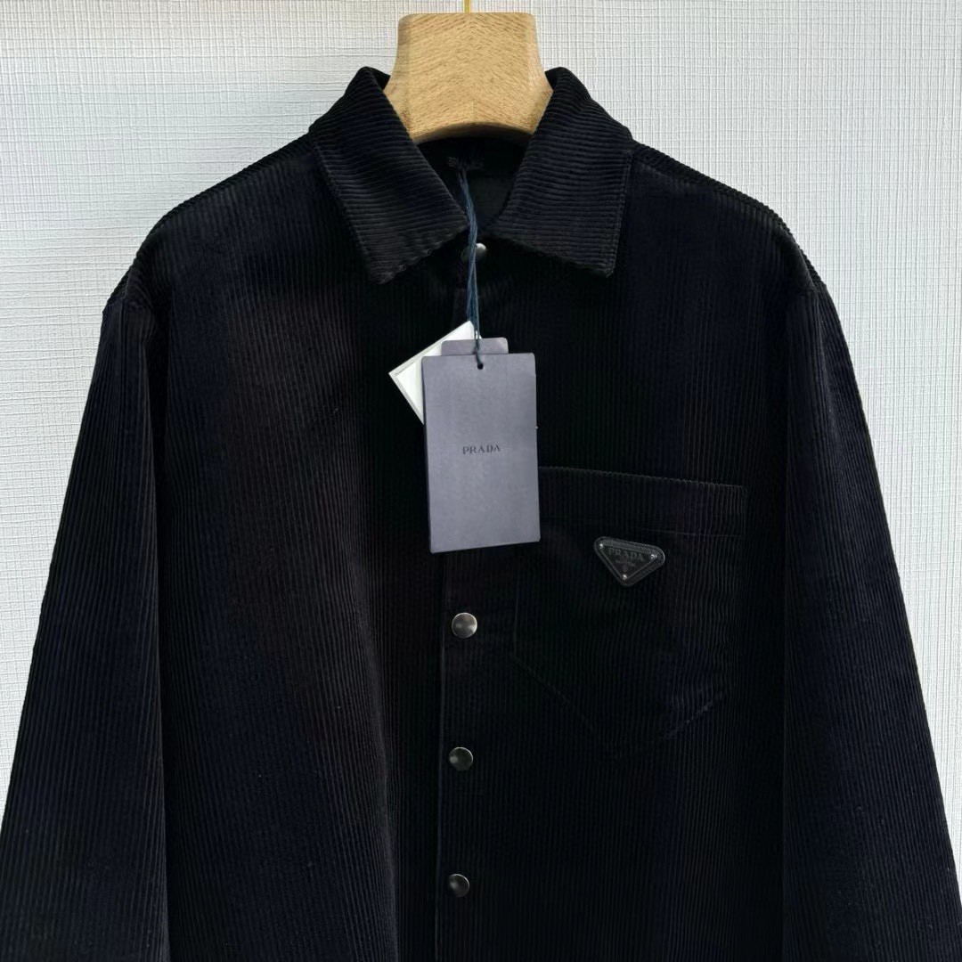 PRADA 普拉达 灯芯绒衬衫 外套 长袖 麦黄色 黑色 C0 SC798-144R-F0346-S-OOO