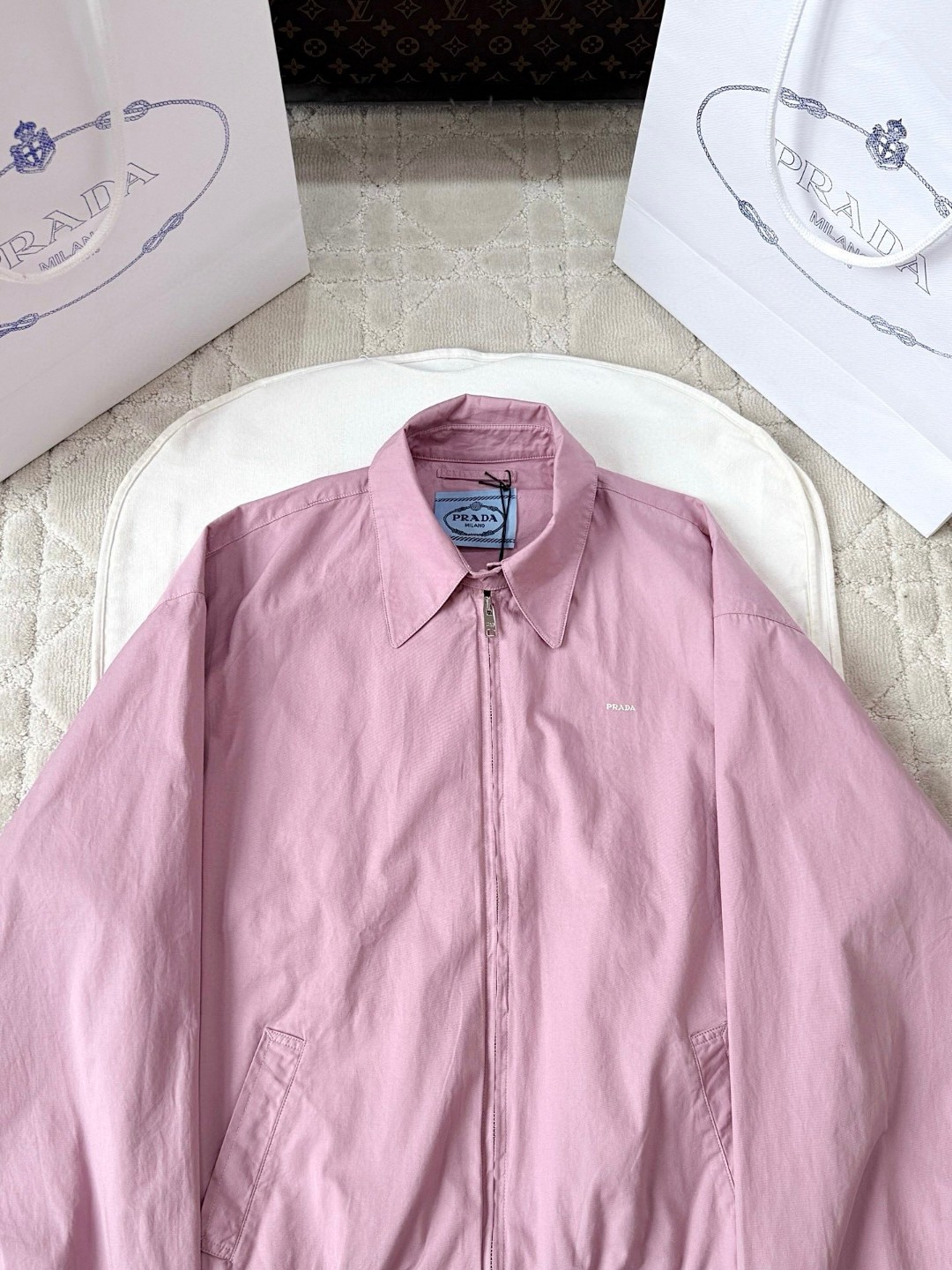 PRADA 普拉达 三哈灵顿拉链夹克 外套 长袖 蓝色 粉色 C0 292318-1716-F0M10-S-OOO