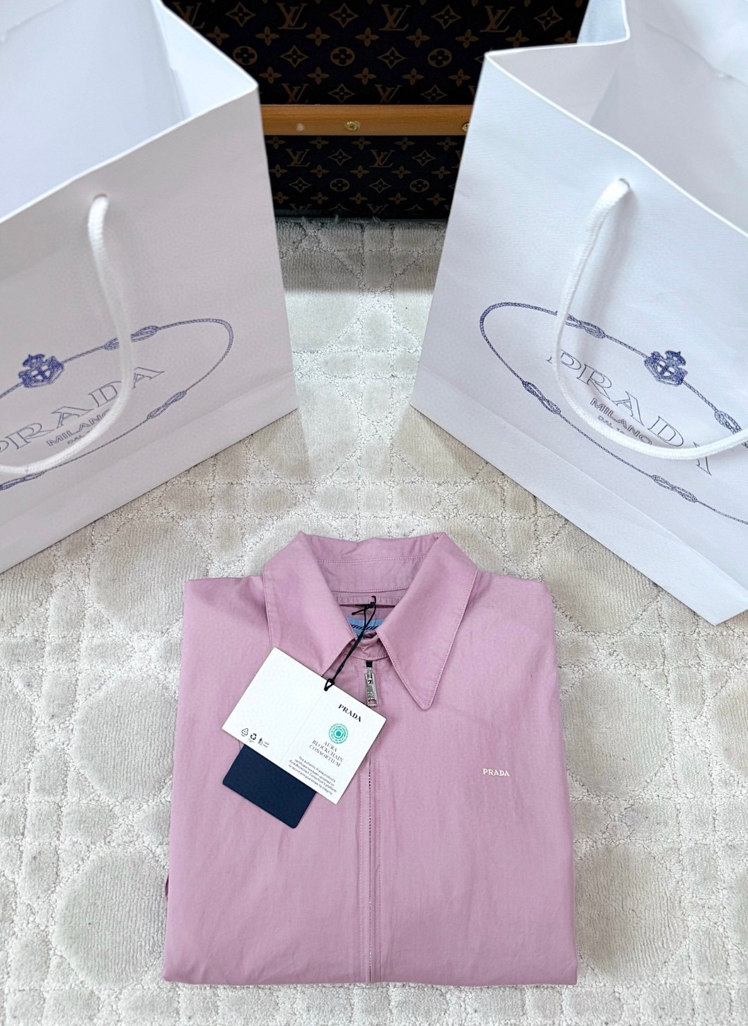 PRADA 普拉达 三哈灵顿拉链夹克 外套 长袖 蓝色 粉色 C0 292318-1716-F0M10-S-OOO