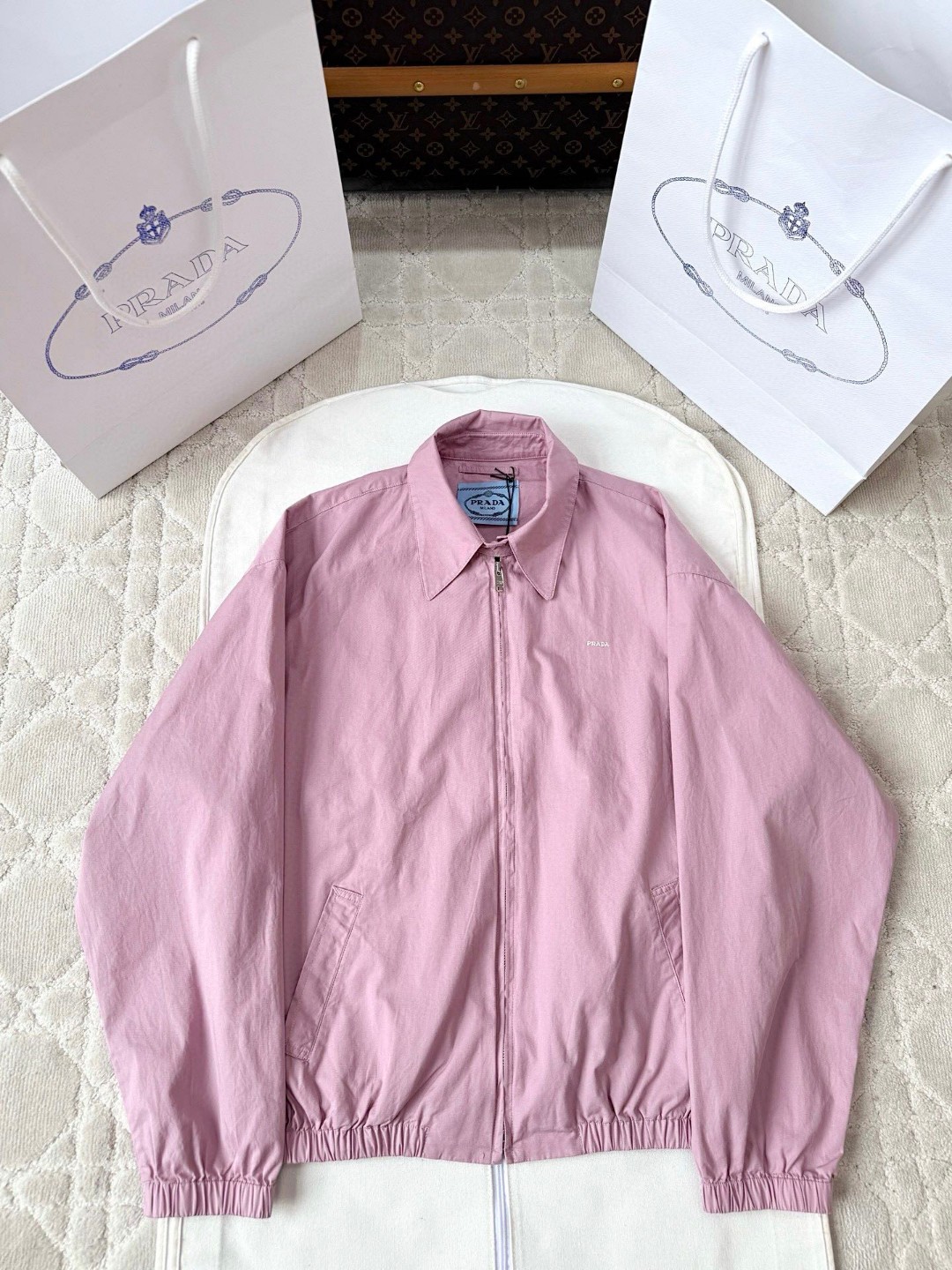 PRADA 普拉达 三哈灵顿拉链夹克 外套 长袖 蓝色 粉色 C0 292318-1716-F0M10-S-OOO