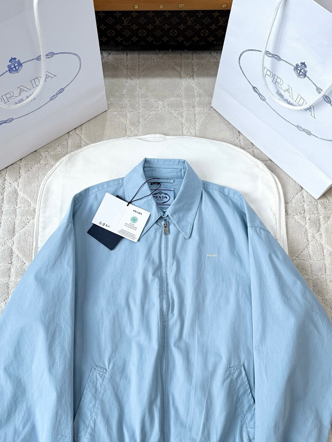 PRADA 普拉达 三哈灵顿拉链夹克 外套 长袖 蓝色 粉色 C0 292318-1716-F0M10-S-OOO