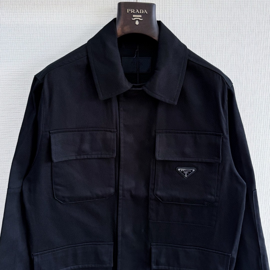 PRADA 普拉达 三角标棉质工装夹克 外套 长袖 黑色 C0 SGC830-11BZ-F0002-S-OOO