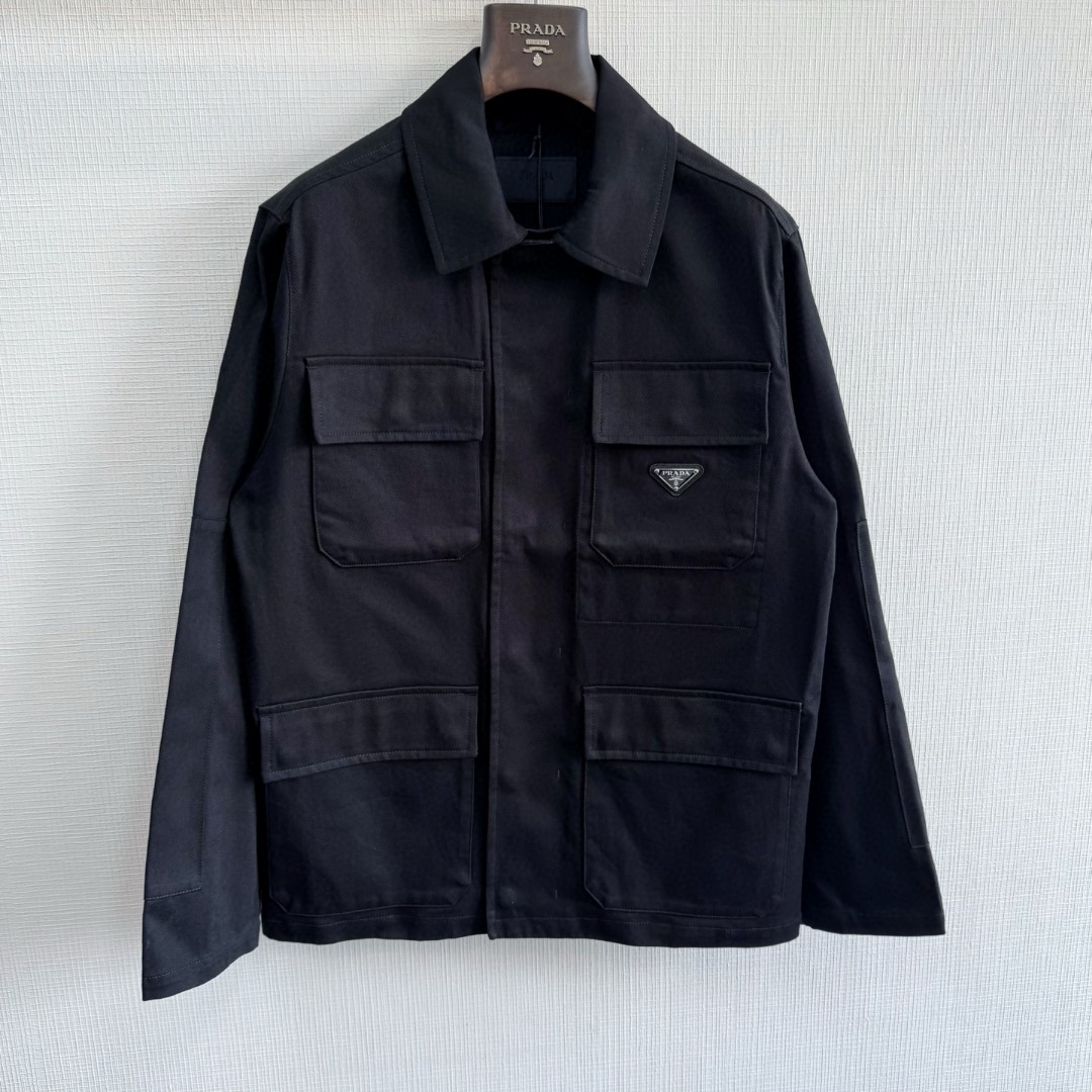 PRADA 普拉达 三角标棉质工装夹克 外套 长袖 黑色 C0 SGC830-11BZ-F0002-S-OOO