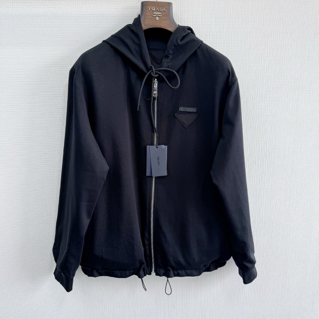 PRADA 普拉达 三角标双面两穿拉链连帽夹克 外套 长袖 黑色 C0 138640-17XE-F0002-S-OOO