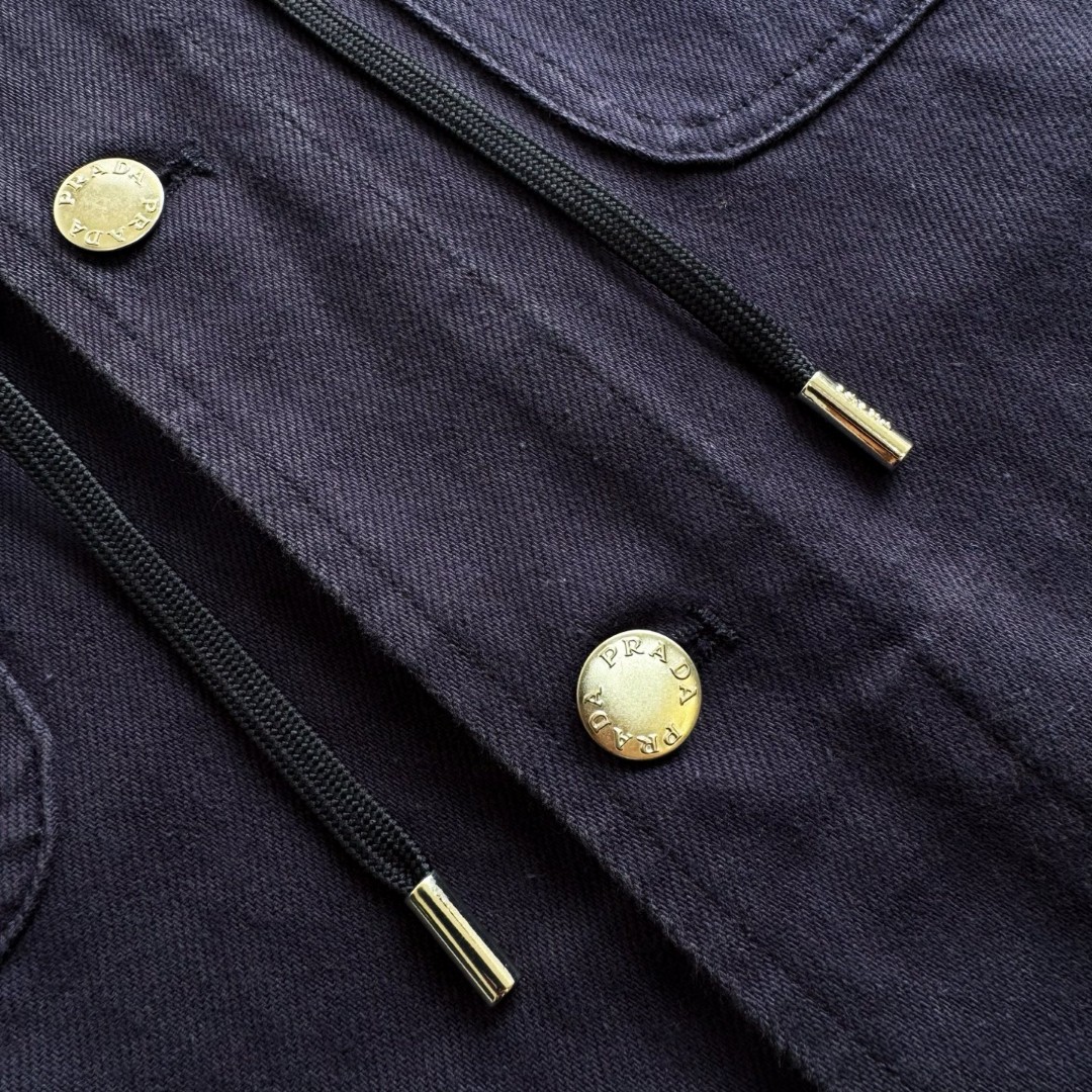 PRADA 普拉达 三角标做旧连帽牛仔外套 夹克 长袖 蓝色 C0 GEC108-16HE-F0V41-S-OOO