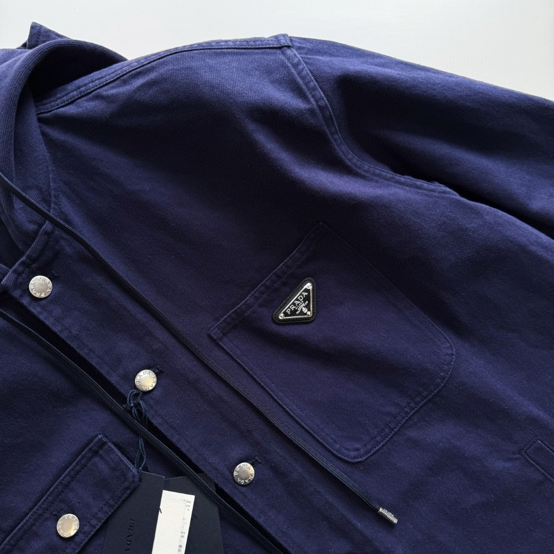 PRADA 普拉达 三角标做旧连帽牛仔外套 夹克 长袖 蓝色 C0 GEC108-16HE-F0V41-S-OOO