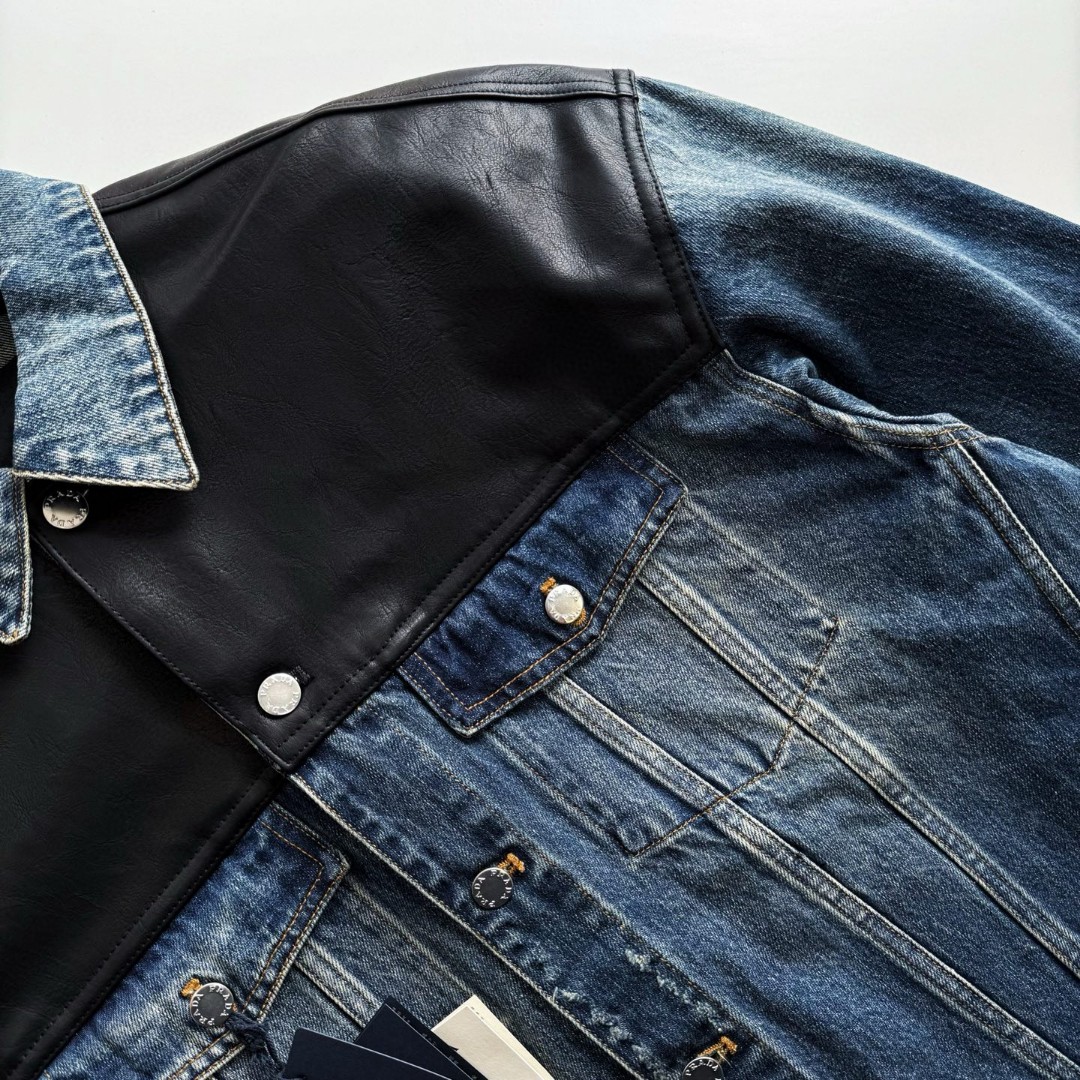 PRADA 普拉达 牛皮拼接牛仔外套 夹克 长袖 蓝色 C5 GEB257-1638-F0008-S-AA1