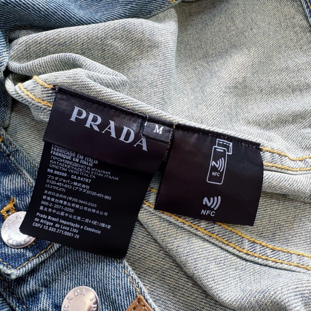 PRADA 普拉达 三角标丹宁圆领牛仔外套 夹克 长袖 蓝色 C0 GEB229-12K1-F0V3N-S-231