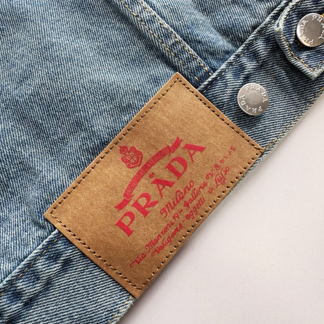 PRADA 普拉达 三角标丹宁圆领牛仔外套 夹克 长袖 蓝色 C0 GEB229-12K1-F0V3N-S-231