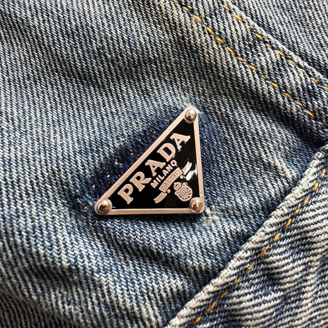 PRADA 普拉达 三角标丹宁圆领牛仔外套 夹克 长袖 蓝色 C0 GEB229-12K1-F0V3N-S-231