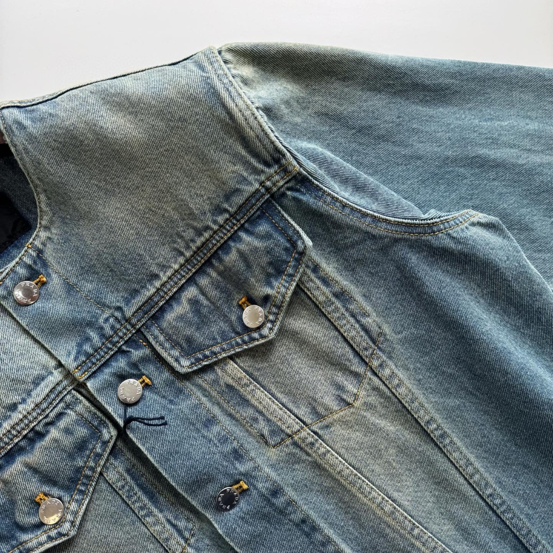 PRADA 普拉达 三角标丹宁圆领牛仔外套 夹克 长袖 蓝色 C0 GEB229-12K1-F0V3N-S-231