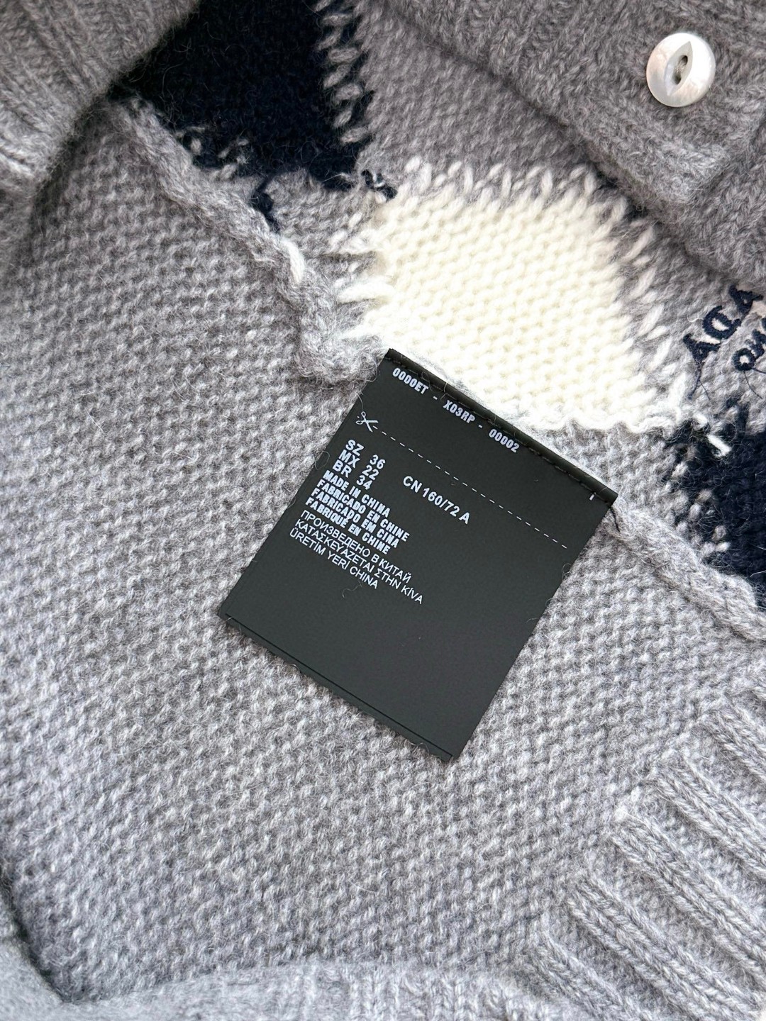 PRADA 普拉达 学院风菱格纹羊绒开衫 毛衣 针织衫 外套 长袖 灰色 C0 P25N78-172D-F0031-S-000