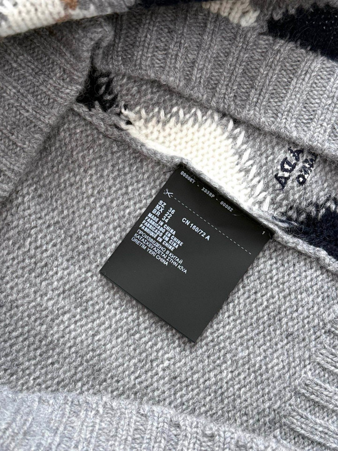 PRADA 普拉达 学院风菱格纹羊绒毛衣 针织衫 外套 短袖 灰色 B5 P24T2P-172D-F0031-S-000