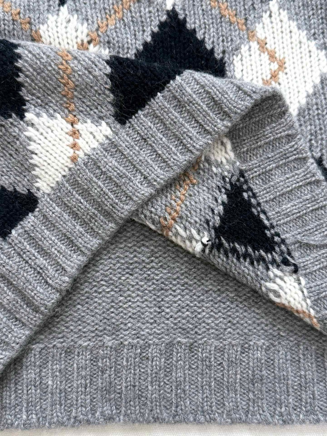 PRADA 普拉达 学院风菱格纹羊绒毛衣 针织衫 外套 短袖 灰色 B5 P24T2P-172D-F0031-S-000