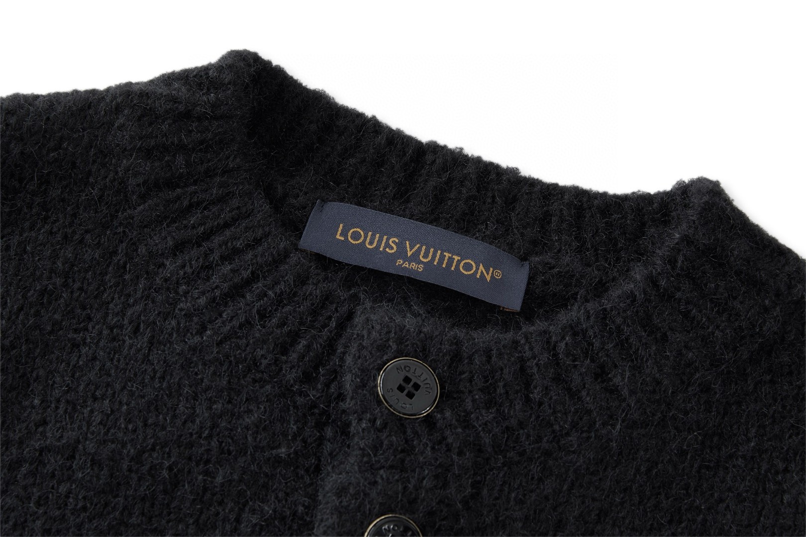 LOUIS VUITTON 路易威登 嵌花标识针织羊毛开衫 针织衫 毛衣 外套 黑色 B0 1AJBXP