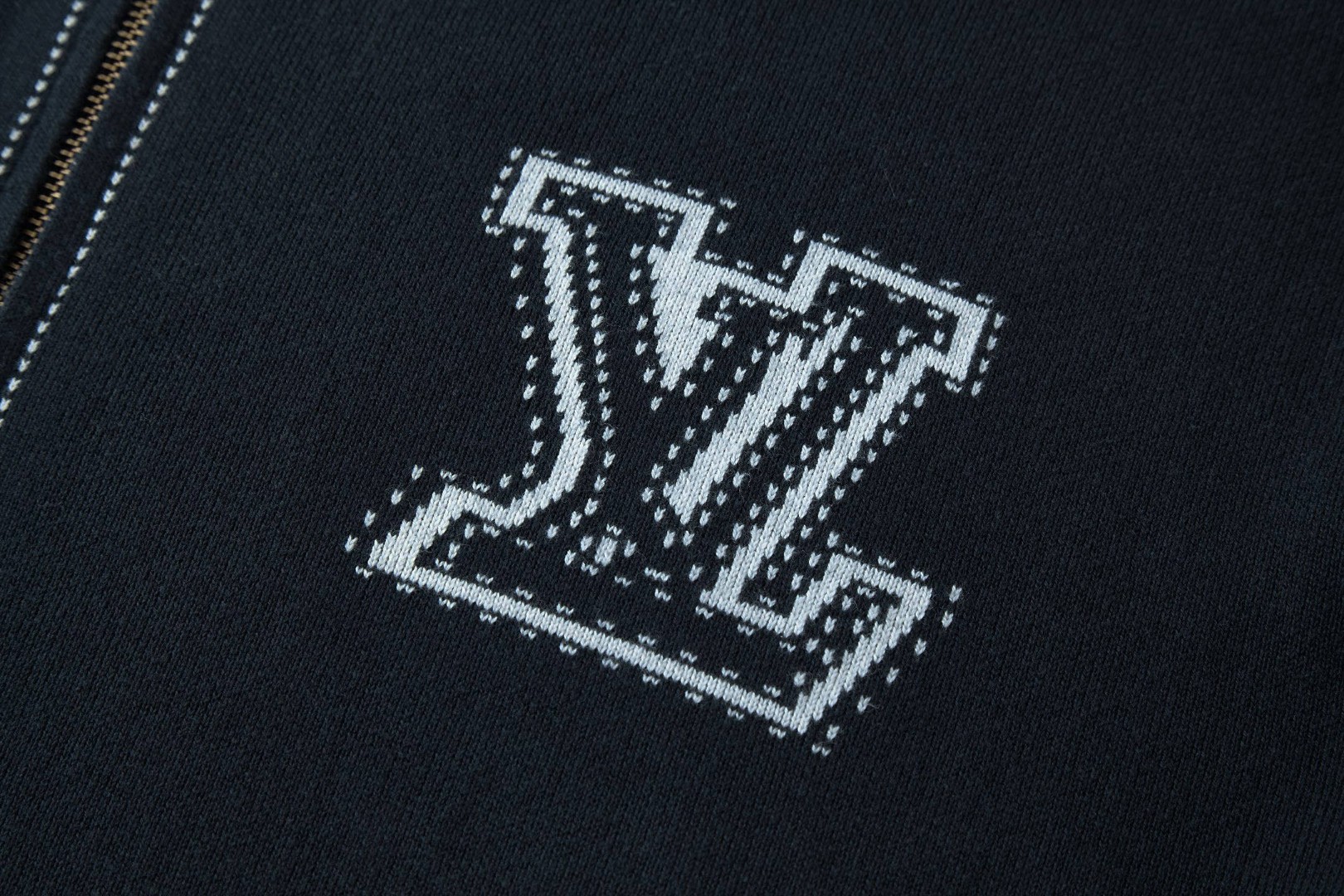 LOUIS VUITTON 路易威登 嵌花针织拉链连帽外套 夹克 毛衣 长袖 蓝色 C0 1AIWER