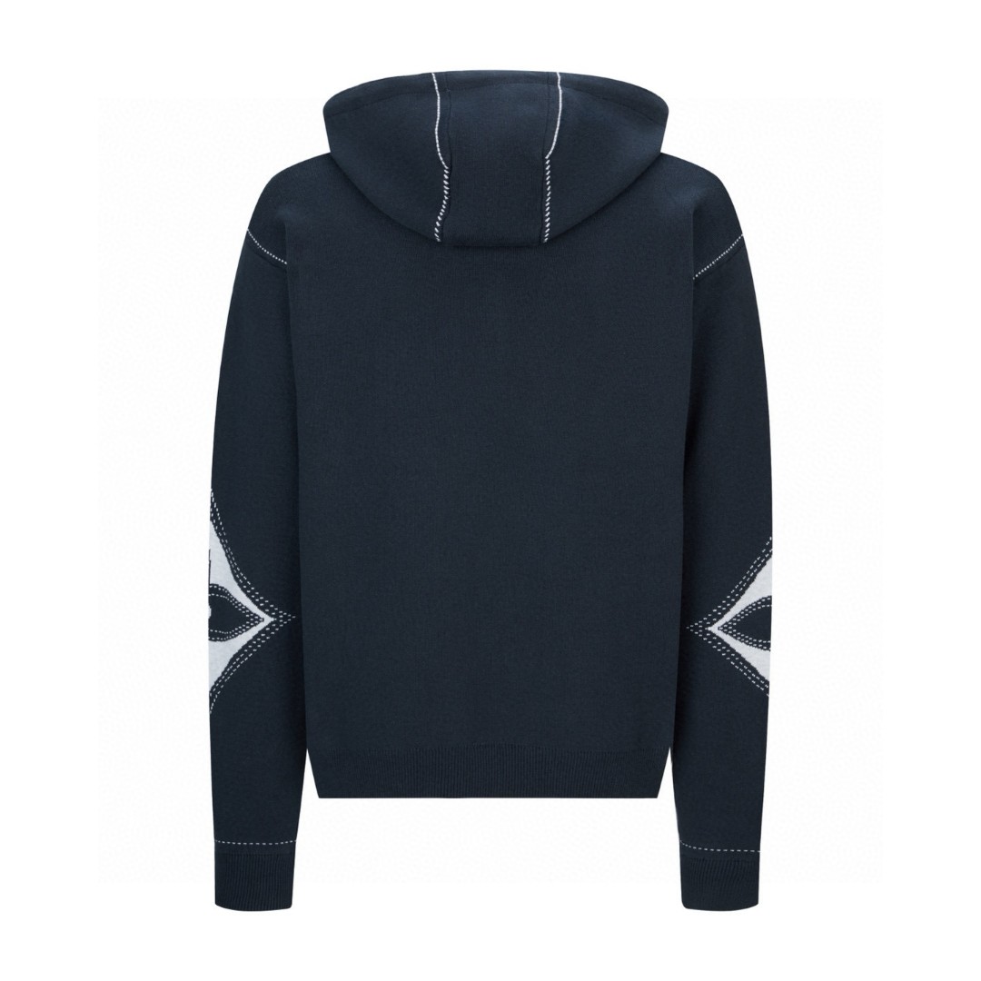 LOUIS VUITTON 路易威登 嵌花针织拉链连帽外套 夹克 毛衣 长袖 蓝色 C0 1AIWER