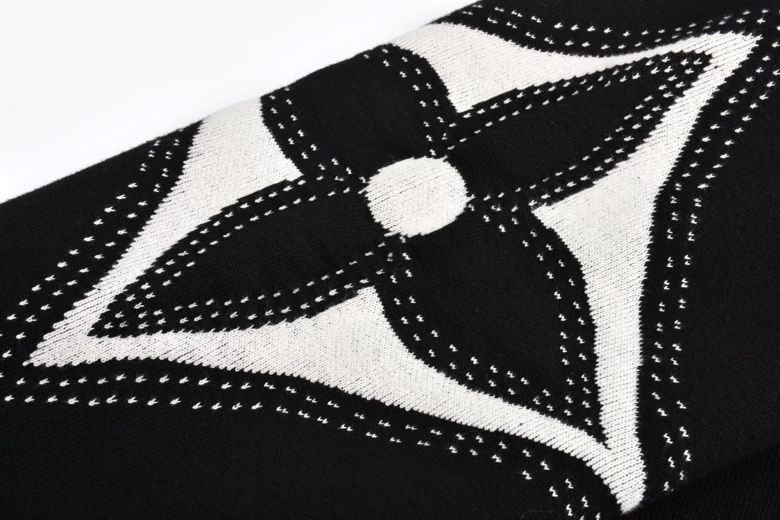 LOUIS VUITTON 路易威登 嵌花针织拉链连帽外套 夹克 毛衣 长袖 黑色 C0 1AFXKU