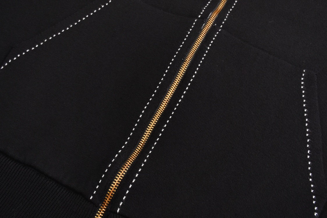 LOUIS VUITTON 路易威登 嵌花针织拉链连帽外套 夹克 毛衣 长袖 黑色 C0 1AFXKU