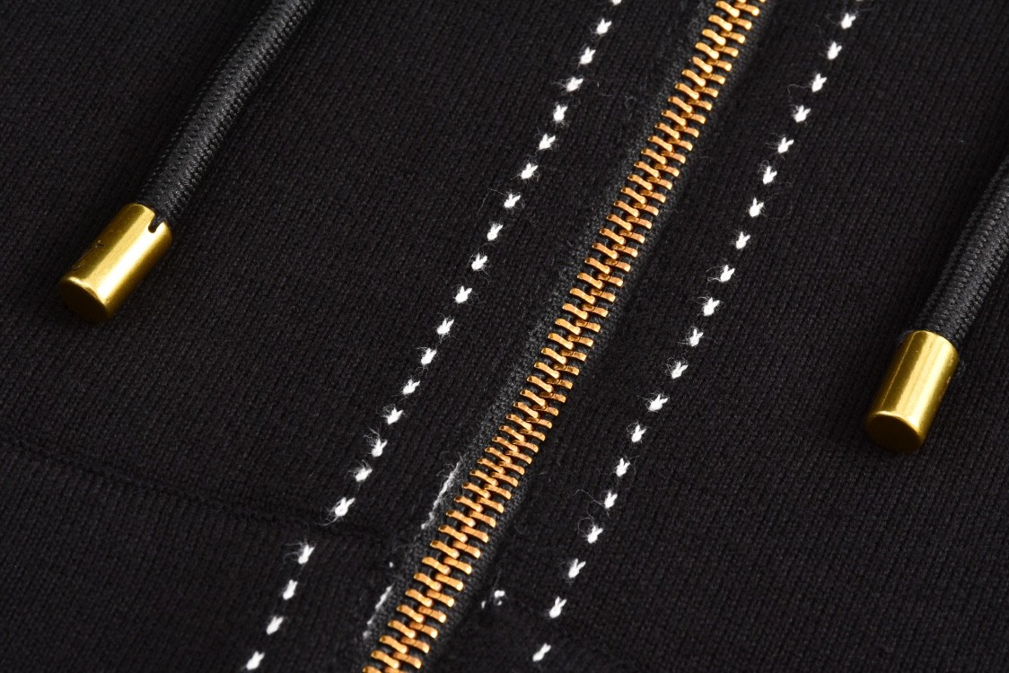 LOUIS VUITTON 路易威登 嵌花针织拉链连帽外套 夹克 毛衣 长袖 黑色 C0 1AFXKU