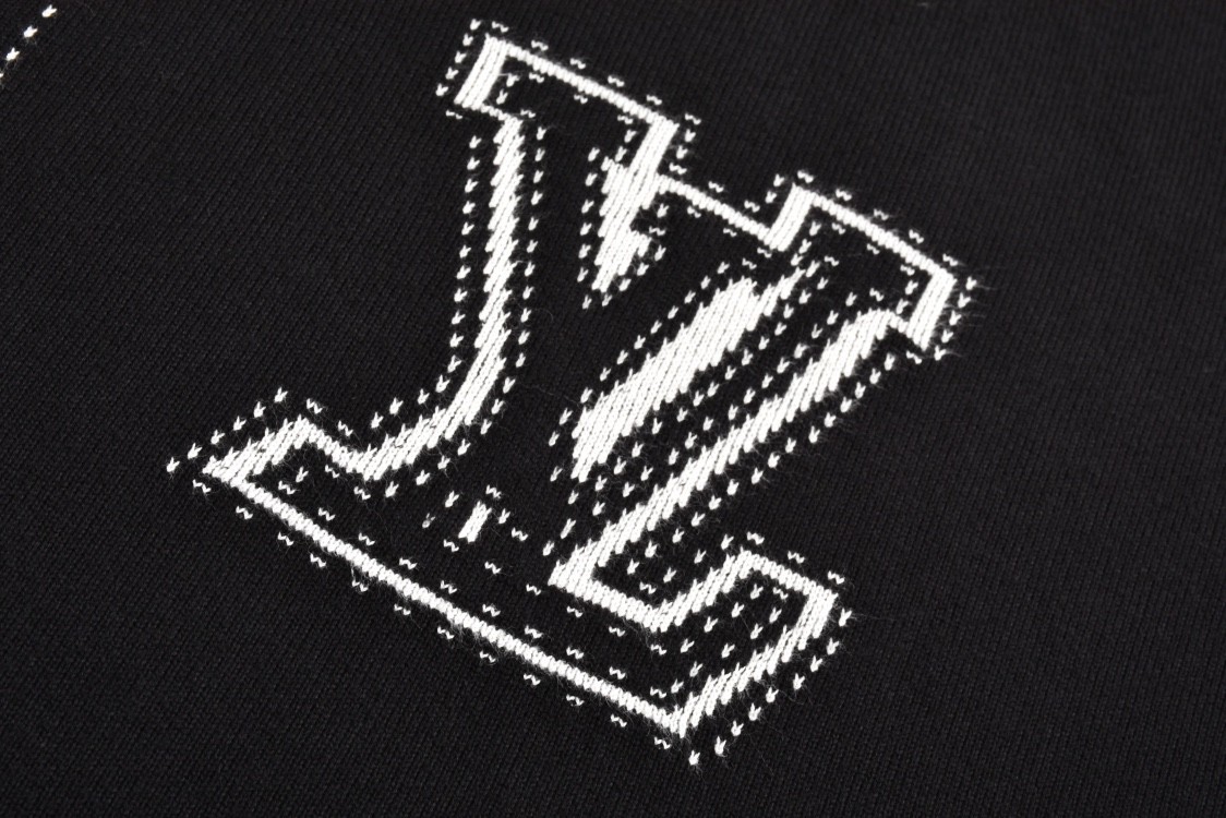 LOUIS VUITTON 路易威登 嵌花针织拉链连帽外套 夹克 毛衣 长袖 黑色 C0 1AFXKU