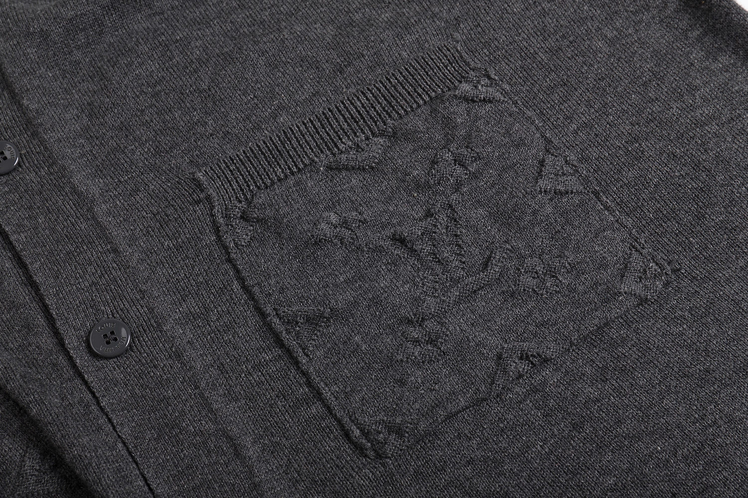 LOUIS VUITTON 路易威登 纯色logo嵌花针织衫开衫 毛衣 外套 长袖 灰色 B0 1AFANI