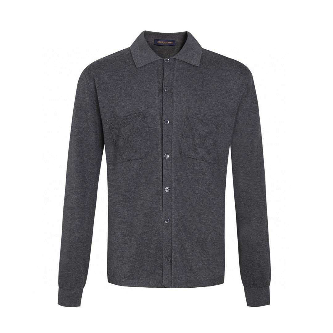 LOUIS VUITTON 路易威登 纯色logo嵌花针织衫开衫 毛衣 外套 长袖 灰色 B0 1AFANI