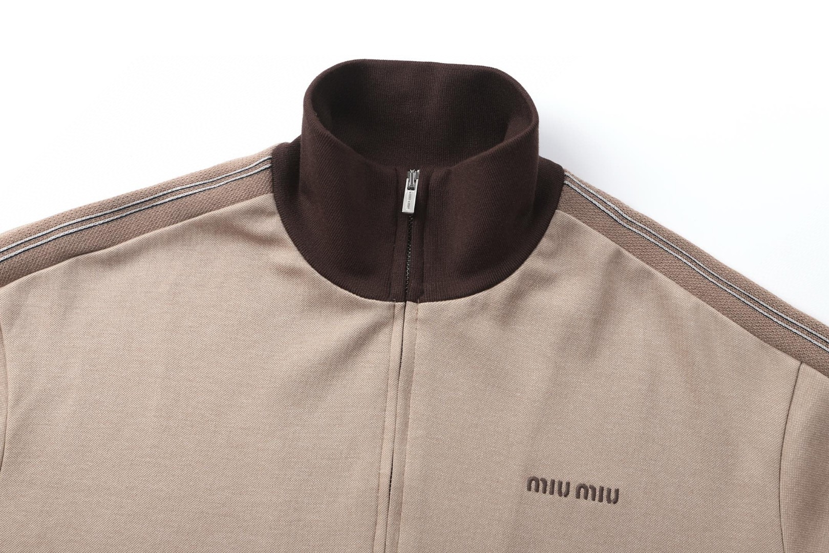 MIU MIU 缪缪 平纹针织拉链运动衫 外套 夹克 长袖 卡其色 B5 MJL980-17I5-F0770-S-OOO