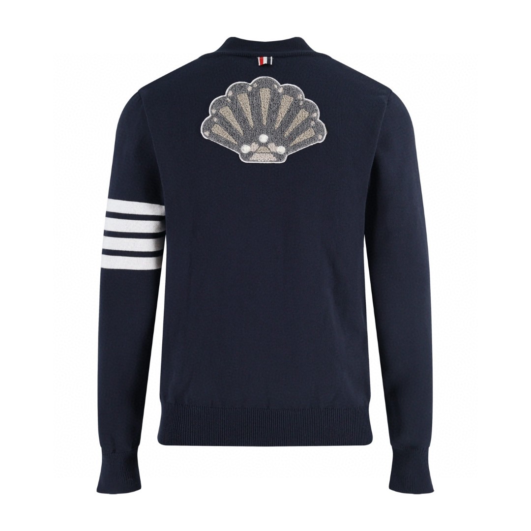 THOM BROWNE 贝壳章仔针织拉链外套 夹克 长袖 藏青色 B5 MKJ117E-Y3004-415