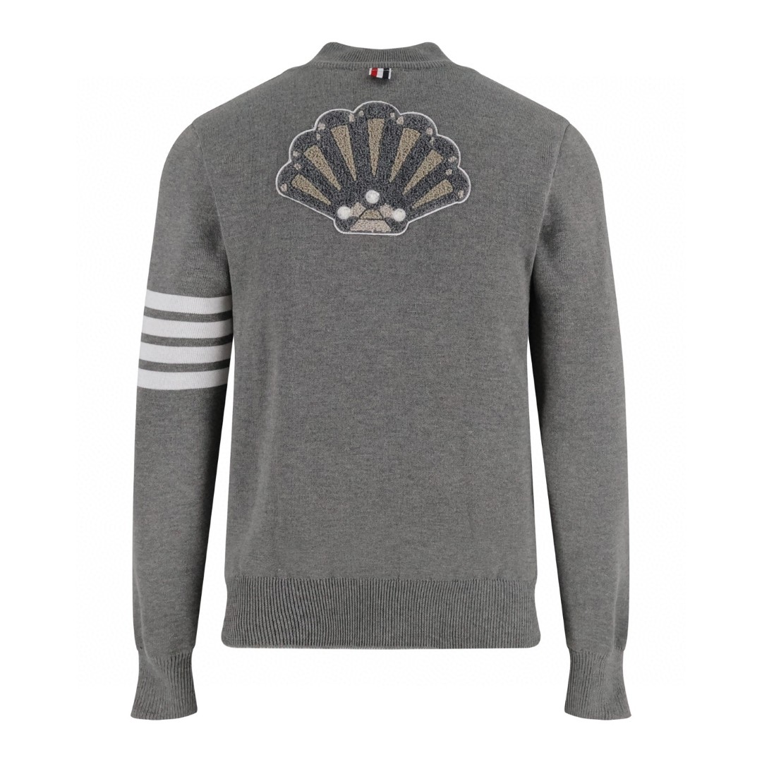 THOM BROWNE 贝壳章仔针织拉链外套 夹克 长袖 灰色 B5