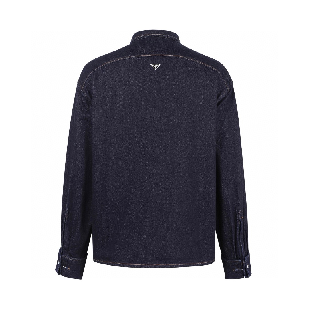 PRADA 普拉达 翻领宽松牛仔衬衫 外套 长袖 蓝色 B0