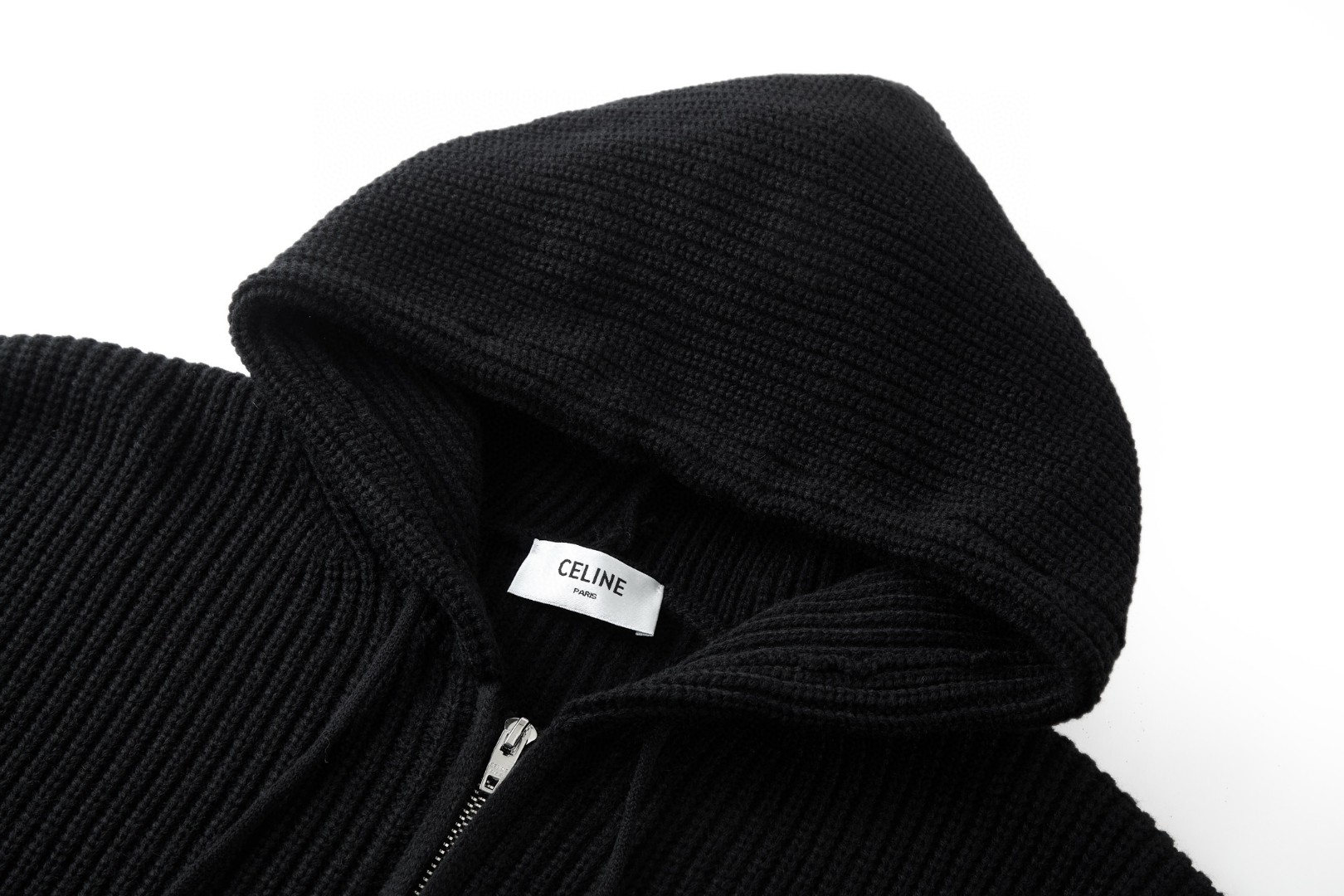 CELINE 赛琳 标识刺绣针织拉链帽衫 毛衣 卫衣 长袖 黑色 B0 RY0JF0ZTQ-38NO