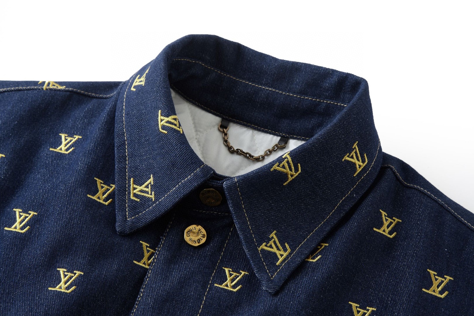 LOUIS VUITTON 路易威登 满福刺绣牛仔拼接棉服外套 夹克 牛仔外套 蓝色 C0 1AIN60