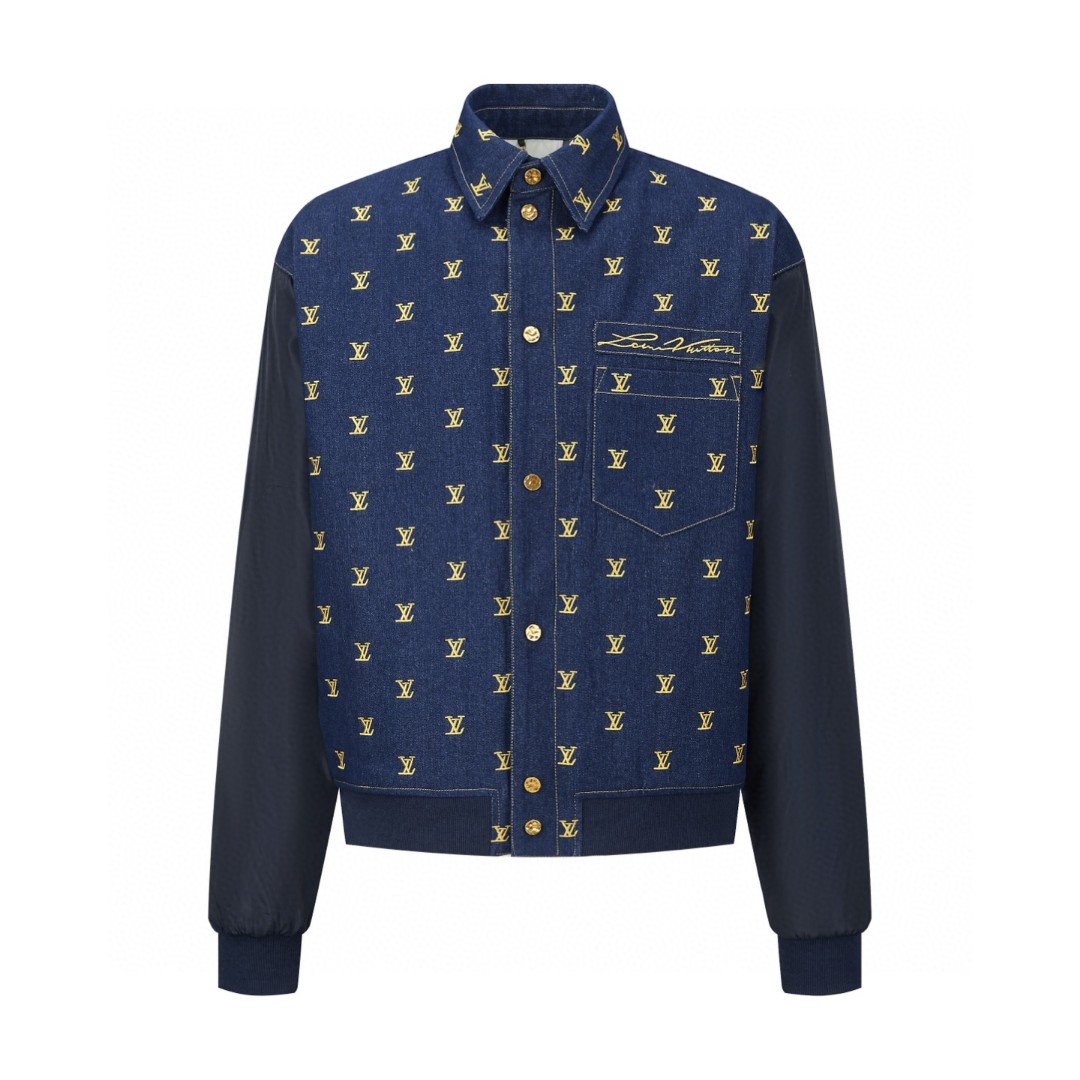 LOUIS VUITTON 路易威登 满福刺绣牛仔拼接棉服外套 夹克 牛仔外套 蓝色 C0 1AIN60