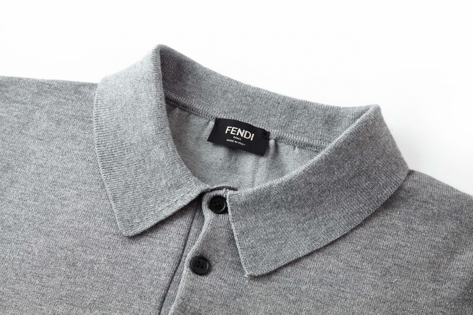 FENDI 芬迪 双F烫五金小标Polo衫 毛衣 针织衫 长袖 灰色 B0 FZC167AU84F0XW5
