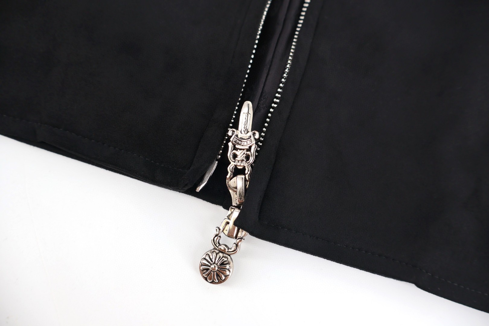 Chrome Hearts 克罗心 麂皮无领拉链夹克 外套 长袖 黑色 C0