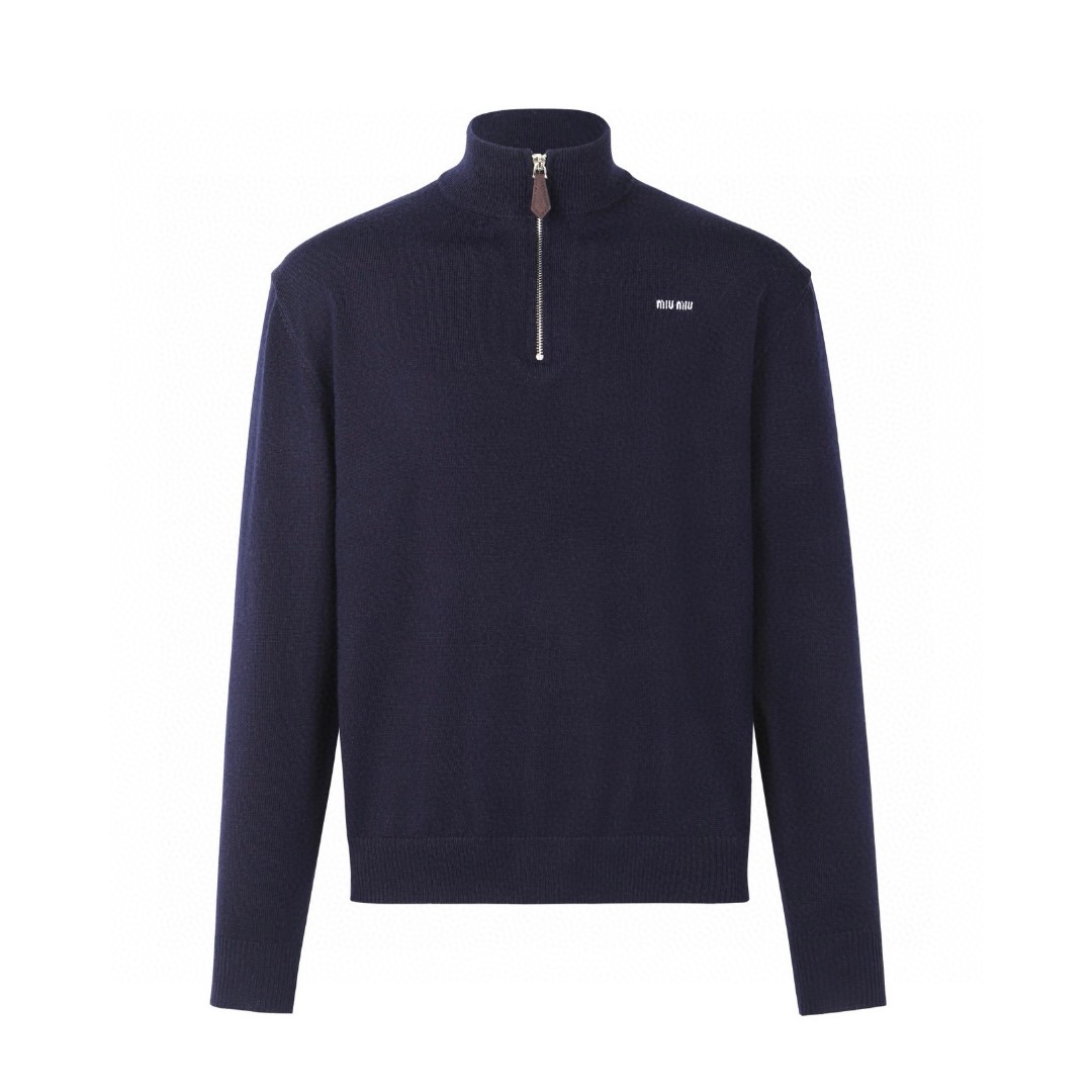 MIU MIU 缪缪 立领半拉链毛衣 针织衫 长袖 蓝色 B0 MMLB75-1748-F0008-S-OOO