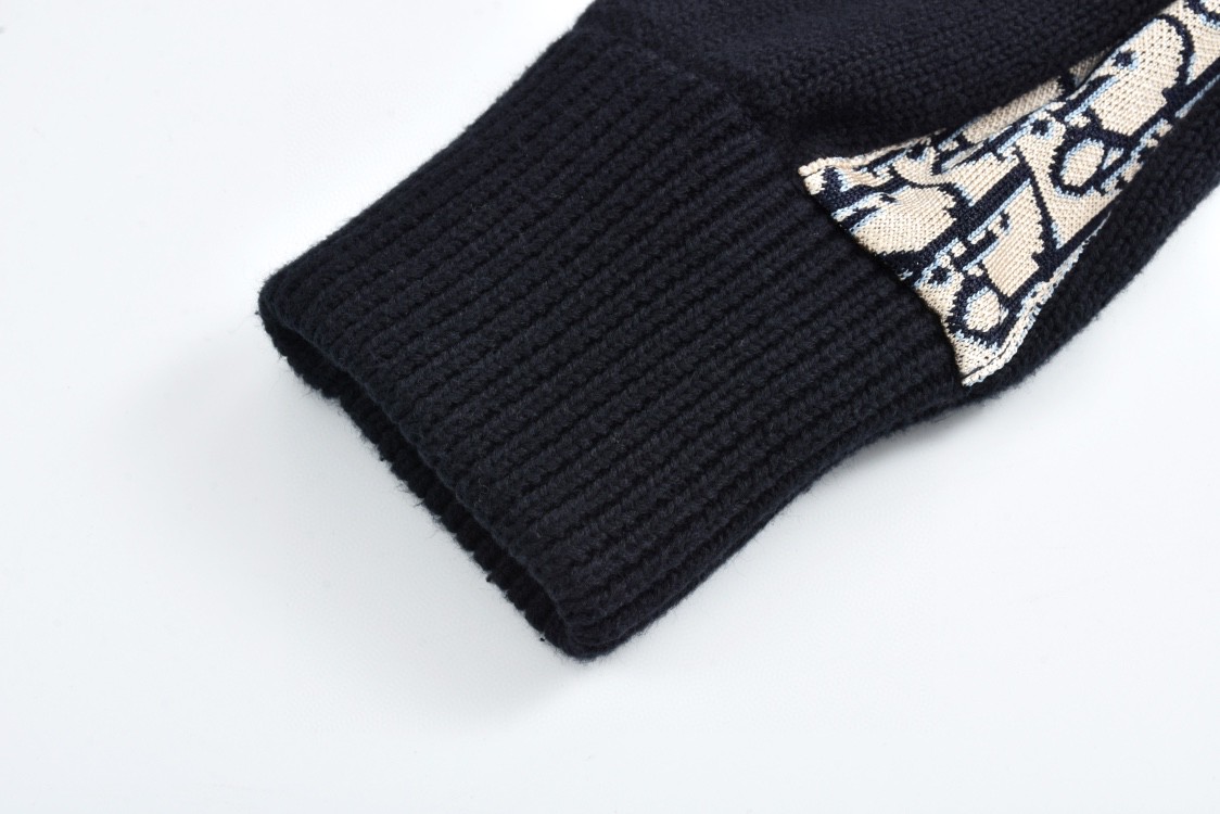 DIOR 迪奥 提花织带圆领毛衣 针织衫 长袖 灰色 黑色 B0 113M638AT187-880