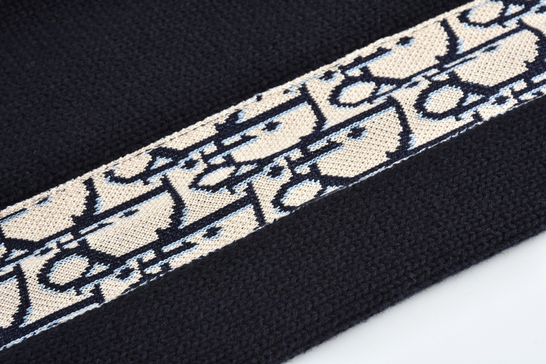 DIOR 迪奥 提花织带圆领毛衣 针织衫 长袖 灰色 黑色 B0 113M638AT187-880