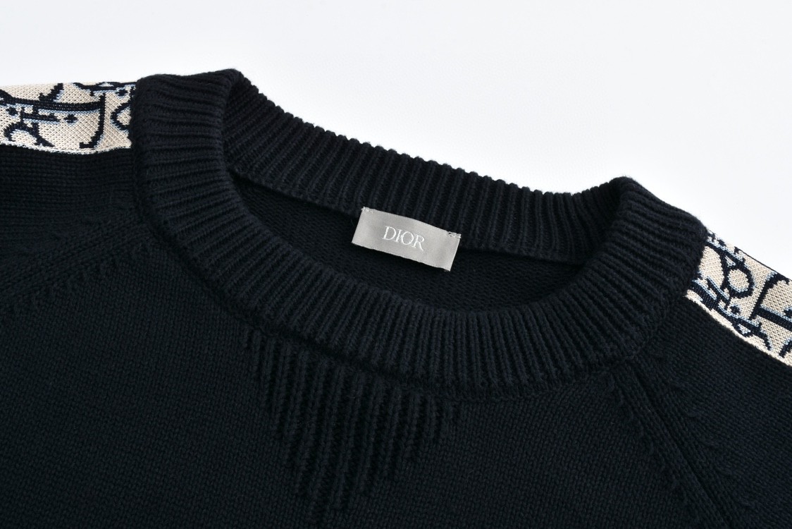DIOR 迪奥 提花织带圆领毛衣 针织衫 长袖 灰色 黑色 B0 113M638AT187-880