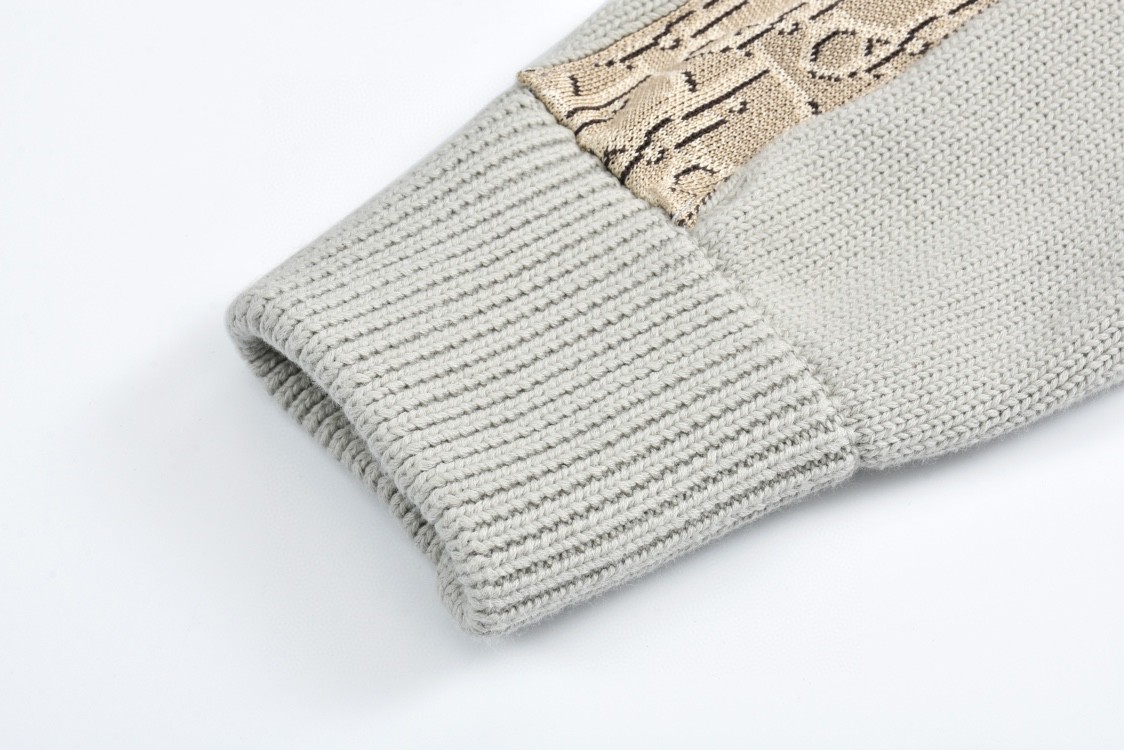 DIOR 迪奥 提花织带圆领毛衣 针织衫 长袖 灰色 黑色 B0 113M638AT187-880