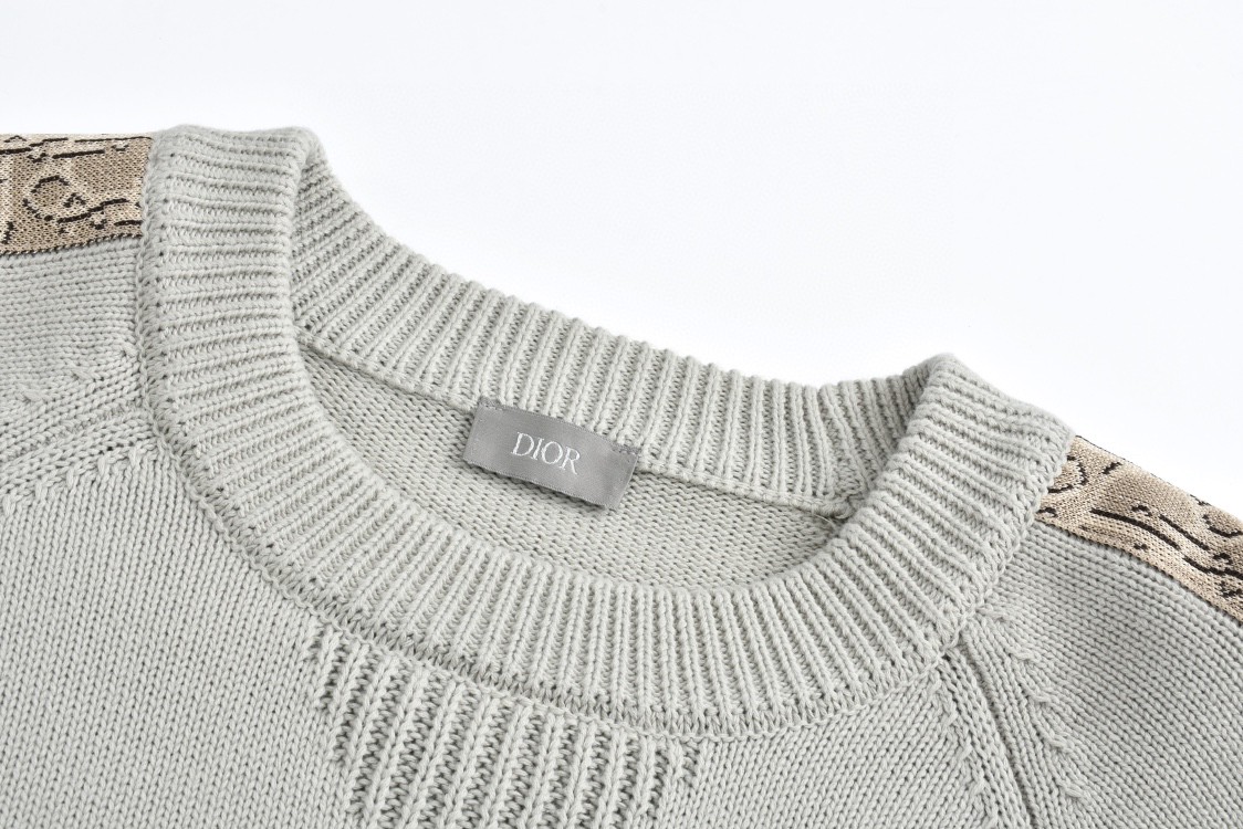 DIOR 迪奥 提花织带圆领毛衣 针织衫 长袖 灰色 黑色 B0 113M638AT187-880