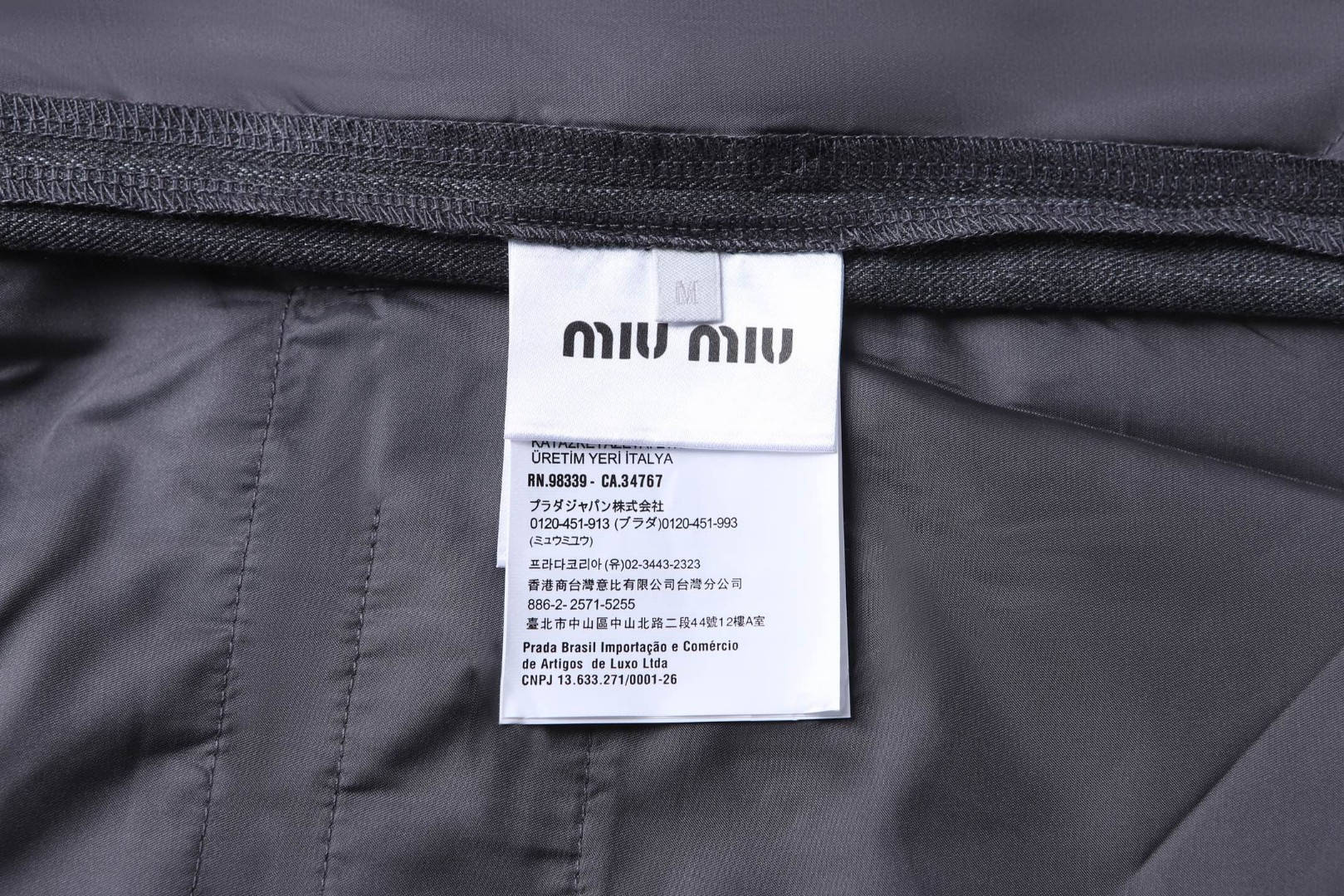 MIU MIU 系带细条纹直筒休闲裤 长裤 裤子 灰色 B0 MP1925-174X-F0480-S-OOO