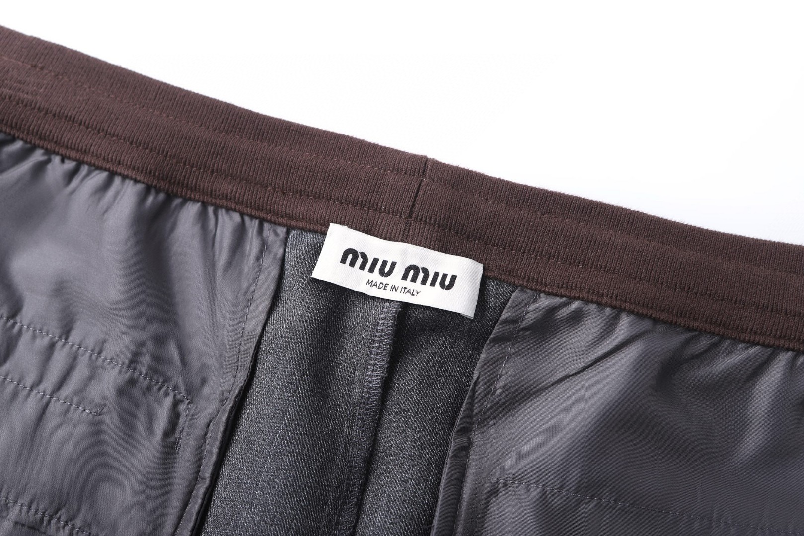 MIU MIU 系带细条纹直筒休闲裤 长裤 裤子 灰色 B0 MP1925-174X-F0480-S-OOO