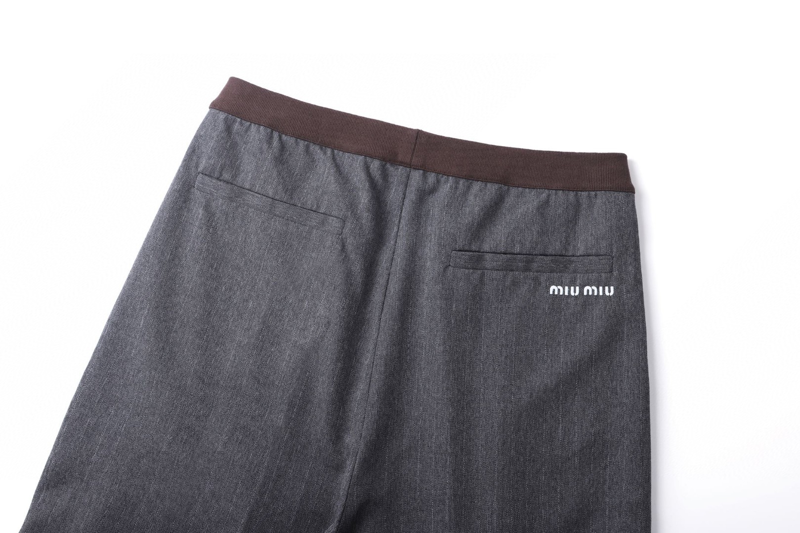 MIU MIU 系带细条纹直筒休闲裤 长裤 裤子 灰色 B0 MP1925-174X-F0480-S-OOO