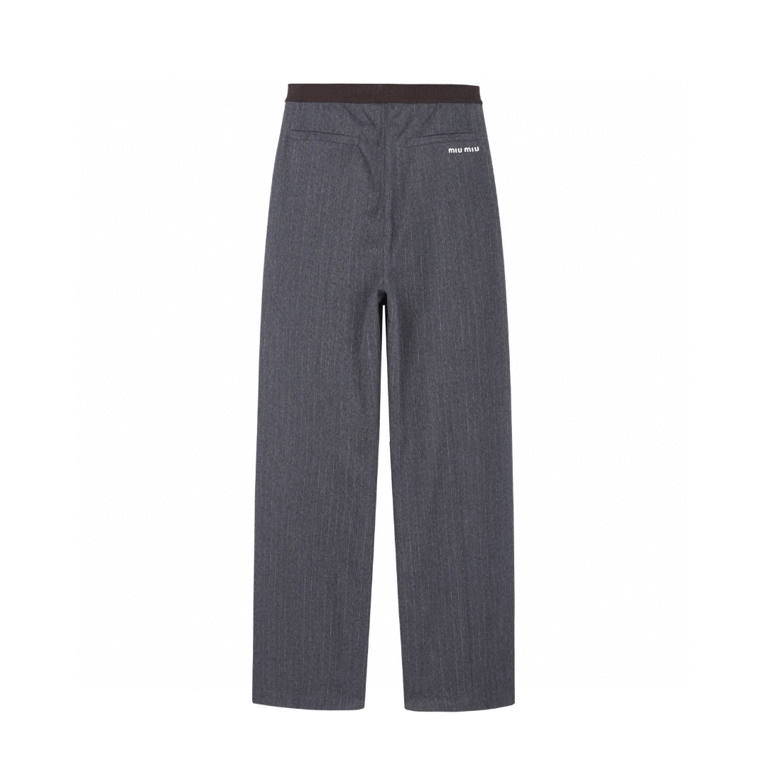 MIU MIU 系带细条纹直筒休闲裤 长裤 裤子 灰色 B0 MP1925-174X-F0480-S-OOO