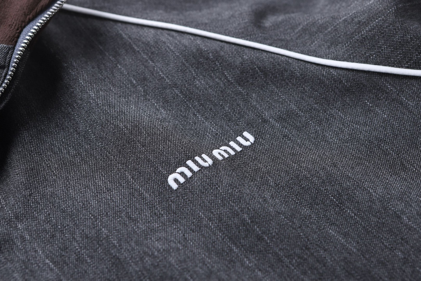 MIU MIU 缪缪 立领细条纹拉链夹克 外套 长袖 灰色 B5 