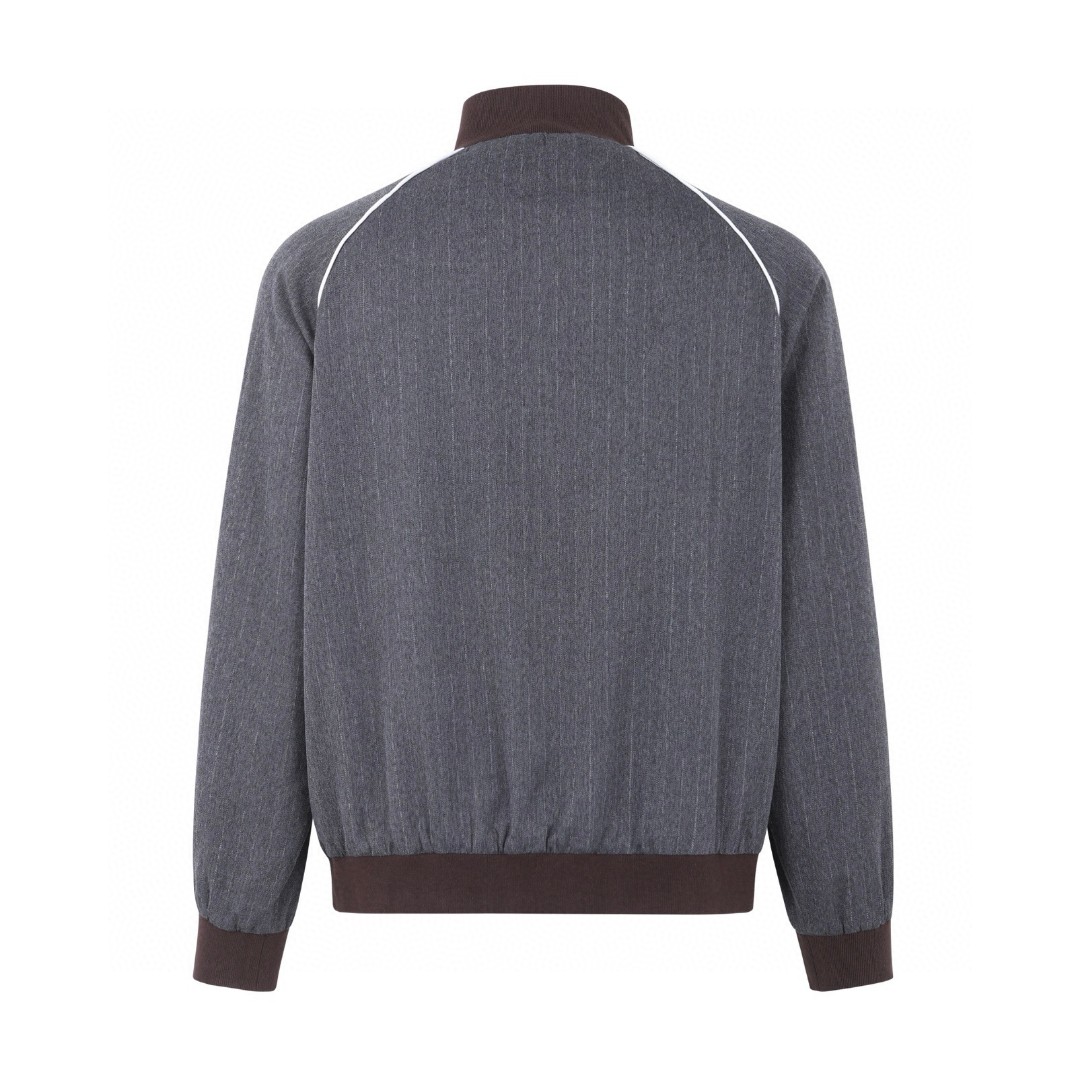 MIU MIU 缪缪 立领细条纹拉链夹克 外套 长袖 灰色 B5 