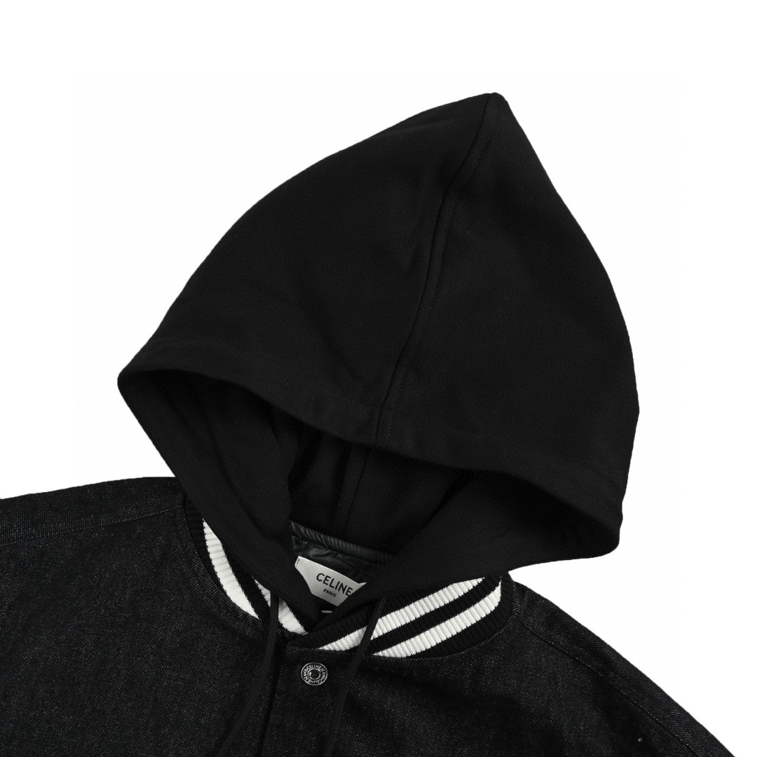 CELINE 赛琳 刺绣字母连帽棉服 棒球服 夹克 外套 长袖 黑色 C0 2Q937947F-38CH